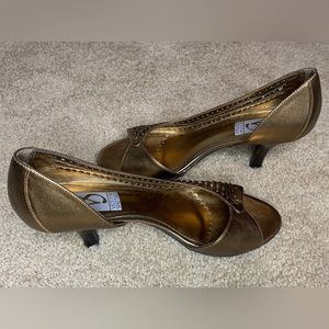 Bronze 2.5” Open Toe Leather Heels